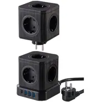 Revolt 13in1-Steckdosen-Turm, 9 Steckdosen, 3x USB-A, USB-C, PD 20 W, schwarz