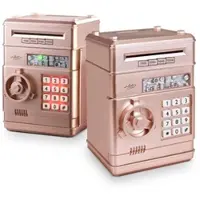 INFACTORY 2er-Set Elektrische Kinder-Spardose, in Tresor-Form, Zahlencode, rosa