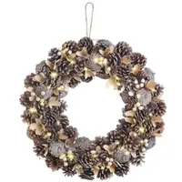 INFACTORY Advents- und Weihnachtskranz mit LED-Beleuchtung, beige/braun, Ø 44 cm