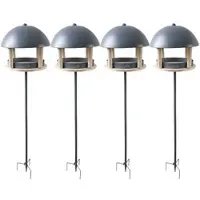 ROYAL GARDINEER 4er-Set XL-Vogelhäuser, Metalldach, Erdspieß & Futterfläche aus Holz