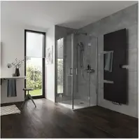 Hsk teilgerahmt Eckeinstieg pendelbar 4-teilig „Aperto Pro“ Eckeinstieg, 4-teilig Glas Linea 02, Profile Schwarz-matt, L: 1000 mm B: 1000 mm H: 2000 mm