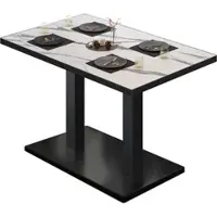 GGM Möbel BM | Bistrotisch | B:T:H 120 x 70 x 75 cm | Weiß Marmor / Schwarz | Rechteckig | Schwarzer Rand