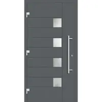 Haustuerenland.de Haustür mit Fingerprint "HENRIKE" 79 mm RC2 Basaltgrau RAL 7012 beidseitig außen öffnend DIN links