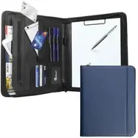 Vebon Schreibmappe New York, Kunstleder, saphirblau, A4, mit Klemmbrett, Tabletfach 13'' & Reißverschluss