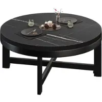 GGM Möbel BO | Bistro Lounge Tisch | Ø70xH32cm | 25mm | Schwarzer Rand | Schwarz Marmor/ Schwarz