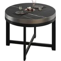 GGM Möbel BO | Bistro Tisch | Ø80xH54cm | 50mm | Edelstahl Rand | Schwarz Marmor/ Schwarz