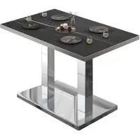 GGM Möbel BM | Bistrotisch | B:T:H 120 x 70 x 75 cm | Schwarz Marmor / Edelstahl | Rechteckig | Edelstahl Rand