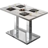 GGM Möbel BM | Bistrotisch | B:T:H 130 x 80 x 75 cm | Weiß Marmor / Edelstahl | Rechteckig | Edelstahl Rand