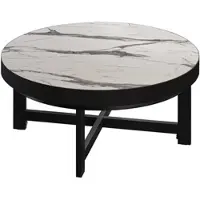GGM Möbel BO | Bistro Lounge Tisch | Ø80xH34cm | 50mm | Schwarzer Rand | Weiß Marmor/ Schwarz