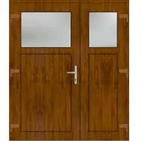 Haustuerenland.de Asymm Kunststoff Nebeneingangstür zweiflügelig "ANTONIA-Q" 71 mm Golden Oak holzähnlich beidseitig außen öffnend DIN links