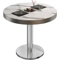 GGM Möbel BN | Bistrotisch | Ø:H 60 x 72 cm | Edelstahl Rand | Weiß Marmor / Edelstahl | Rund