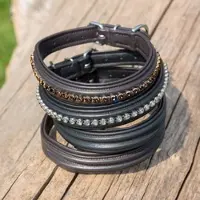 Kieffer Hundehalsband Ultrasoft Fashion schwarz, doppelt bombiert mit Kette aus hellgrauen Kristallen, Größe Hundehalsband: 47cm