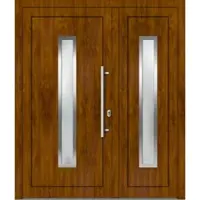 Haustuerenland.de Kunststoff Haustür zweiflügelig "LORE" 71 mm Golden Oak holzähnlich beidseitig innen öffnend DIN rechts