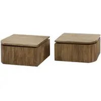 Feeling4Home Nachttisch-Set Vagula aus Mangoholz, modern und schwebend, Natur, mit Schublade, Wellen-Design