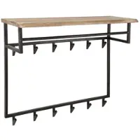 Feeling4Home Garderobe Bord aus Akazie massiv, modern industriell, Natur, mit Hutablage, 12 Haken, Stange