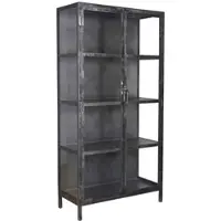 Feeling4Home Vitrine Cheol geschliffenes Metall, Industrial Design, Dunkelgrau mit 2 Glastüren, 90x40x190 cm