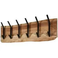 Feeling4Home Garderobe aus massivem Akazienholz, modern mit Baumkante, 6 Haken, Natur, Wandmontage
