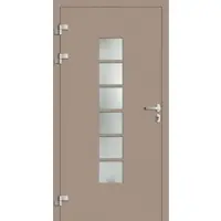 Haustuerenland.de SCHÜCO Aluminium Haustür "GRACE" ADS 75.SI RC2 Graubeige RAL 1019 beidseitig innen öffnend DIN links