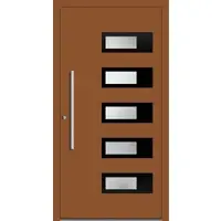 Haustuerenland.de Aluminium Haustür RC2 "CLARISSA" 78 mm Lehmbraun RAL 8003 beidseitig innen öffnend DIN links