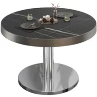 GGM Möbel BN | Bistro Loungetisch | Ø:H 80 x 36 cm | Edelstahl Rand | Schwarz Marmor / Edelstahl