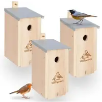 Voss.garden 3x Nistkasten Creek, Natur - massiv Holz, Wildvögel, Metalldach, Ø 32mm