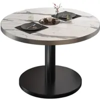 GGM Möbel BN | Bistro Loungetisch | Ø:H 60 x 36 cm | Edelstahl Rand | Weiß Marmor / Schwarz