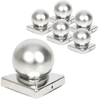 Voss.garden 5x Pfostenkappe 90 x 90mm mit Kugel, Edelstahl Schutzkappe, inkl. Schrauben