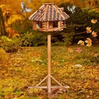 Voss.garden Riesengroßes Vogelhaus Herbstlaub aus Holz mit massivem Ständer - Gesamthöhe 1,45m!