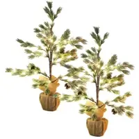 Britesta 2er-Set Deko-Nadelbäumchen im Topf, 24 LEDs, Kunstschnee, Zapfen, 70cm