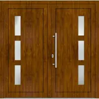 Haustuerenland.de Kunststoff Doppel Haustür "NELLY" 71 mm Golden Oak holzähnlich beidseitig innen öffnend DIN links