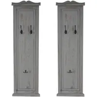 BERLINLODGE 2er-Set Garderobe | HxBxT 109x28x5,5cm | Wandhaken Holz | Grau shabby | Wandgarderobe Garderobenpaneel