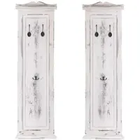 BERLINLODGE 2er-Set Garderobe | HxBxT 109x28x5,5cm | Wandhaken Holz | Weiß shabby | Wandgarderobe Garderobenpaneel