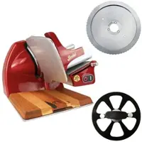 Berkel Home Line 200 Plus rot – Aufschnittmaschine neues Modell mit handgefertigtem Unikat-Schneidebrett & Wellenschliff-Bausatz für Brot