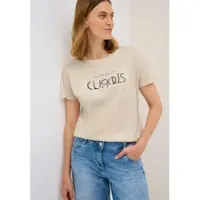 Cecil T-Shirt , Damen, Gr. XL (44), beige (light beige), Jersey, Obermaterial: 50% Baumwolle, 50% Modal, bedruckt, normal hüftbedeckend, U-Boot-Ausschnitt, Shirts T-Shirt, mit Wording