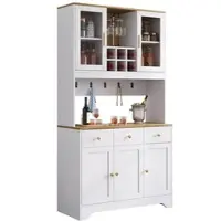 OKWISH Aufbewahrungsschrank 94x30x175cm mit 5 Türen und 3 Schubladen, Vitrinenschrank, Sideboard Landhausstil, Stauraum Möbel, MDF, Weiß Holzmaserung