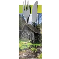 Ornamensa 30 Bestecktaschen mit Serviette Wasser-Mühle 20 cm