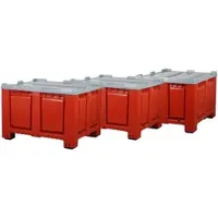 Logiplast 3 Stück Palettenbox mit Deckel LxBxH: 1200 x 1000 x 790 mm geschlossen mit 4 Füssen in Rot