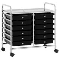 Costway Rollwagen mit 12 stapelbaren Schubladen, Schubladenwagen, Rollcontainer mit Metallrahmen und Ablage, 64 x 38 x 62 cm (schwarz)