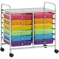 Costway Rollwagen mit 12 stapelbaren Schubladen, Rollcontainer mit Metallrahmen und Ablage, 64 x 38 x 62 cm (transparent, mehrfarbig)