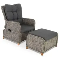 Raburg Garten-Relaxsessel mit Hocker, bis 130 kg Belastbarkeit, mit Polster, pflegeleichtes & wetterfestes Polyrattan, Mittelgrau/Dunkelgrau, Alisa