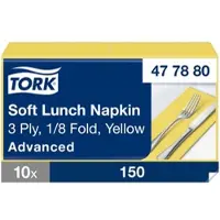 Tork Soft Lunchserviette Gelb, 1/8-Falz, 3-lagig, 33 cm × 33 cm, 10 × 150 Servie...