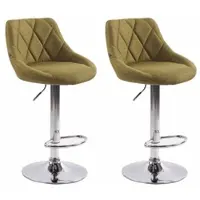 DELUKE 2er Set Barhocker FALON - Stoff Grün 46x49x83 cm Silber | Barstuhl Mit Lehne Drehbar Tresenhocker Tresenstuhl Kneipenhocker Kneipenstuhl