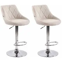 DELUKE 2er Set Barhocker FALON - Stoff Creme 46x49x83 cm Silber | Barstuhl Mit Lehne Drehbar Tresenhocker Tresenstuhl Kneipenhocker Kneipenstuhl