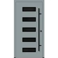 Haustuerenland.de Aluminium Haustür "AGADA" 82 mm RC2 BLACKLINE Silbergrau RAL 7001 beidseitig innen öffnend DIN rechts