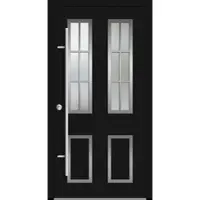 Haustuerenland.de Aluminium Landhaustür "CORGINA" 82 mm RC2 Sprossenfelder Tiefschwarz RAL 9005 beidseitig innen öffnend DIN links