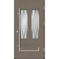 Haustuerenland.de Aluminium Landhaustür "HERMINE" 82 mm RC2 Sprossenfelder Beigegrau RAL 7006 beidseitig außen öffnend DIN rechts