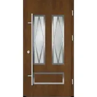 Haustuerenland.de Aluminium Landhaustür "HERMINE" 82 mm RC2 Sprossenfelder Golden Oak holzähnlich beidseitig außen öffnend DIN rechts