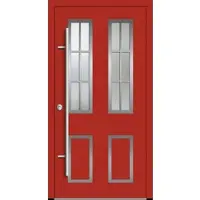 Haustuerenland.de Aluminium Landhaustür "CORGINA" 82 mm RC2 Sprossenfelder Feuerrot RAL 3000 beidseitig innen öffnend DIN links