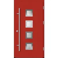 Haustuerenland.de Aluminium Haustür "ANTOINETTE" 82 mm RC2 Feuerrot RAL 3000 beidseitig außen öffnend DIN rechts