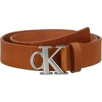 Calvin Klein Ledergürtel "CK BUCKLE SMOOTH 35MM", Herren, Gr. 90, ck cognac, pewter, Web, Büffelleder, unifarben, Gürtel Ledergürtel, Größenverstellbar mit Metallschließe